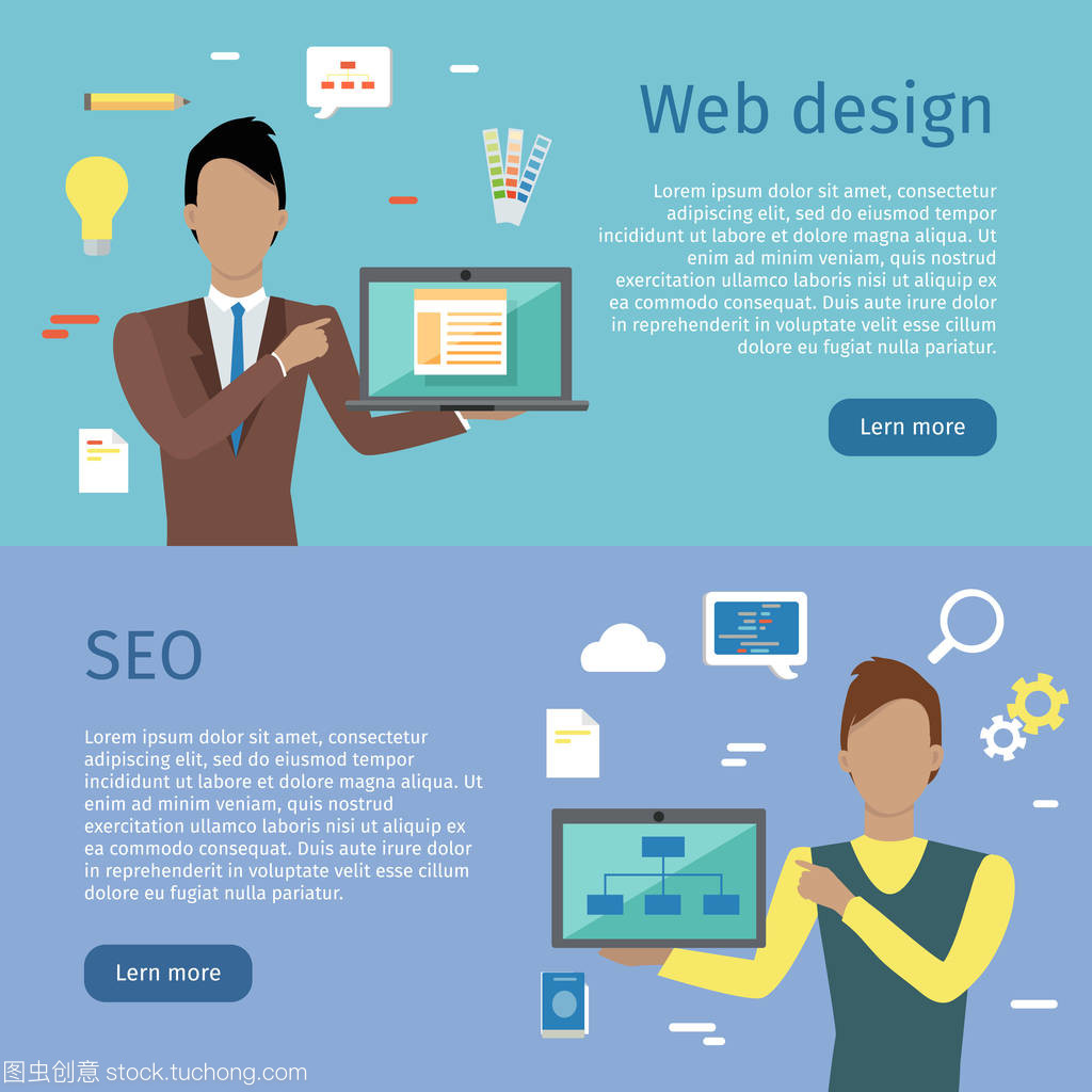 网页设计,平面样式 Seo 矢量 Web 横幅